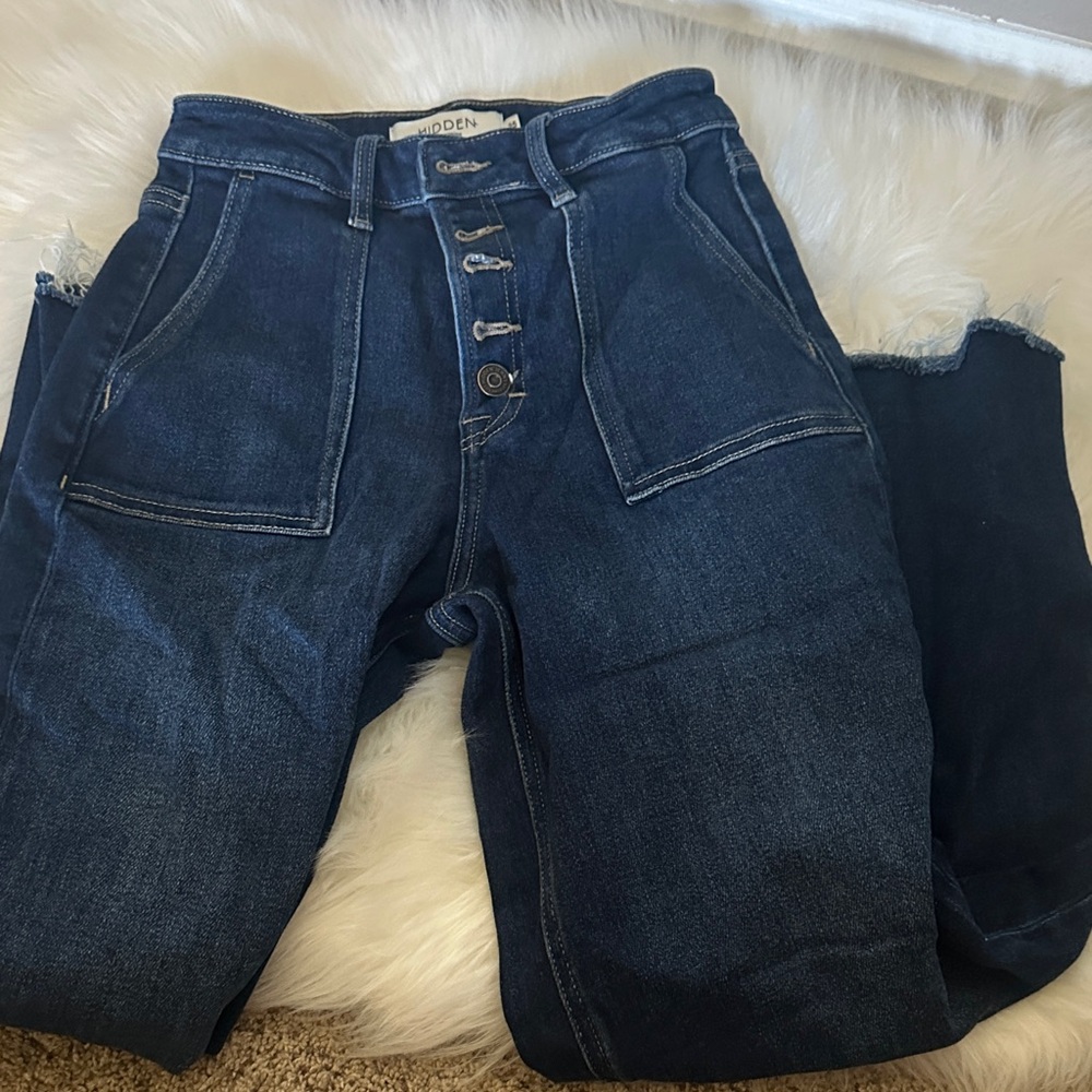 Casual Dark Blue Wide Leg Jeans